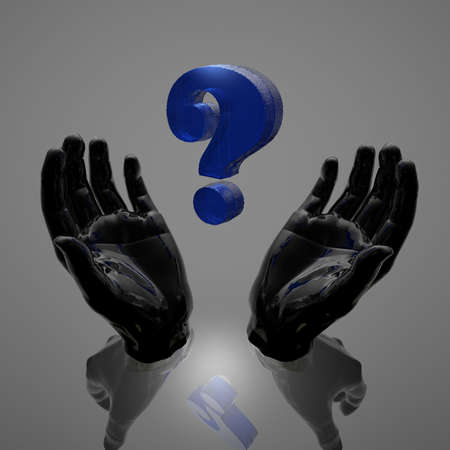 blue question mark in a handsの写真素材