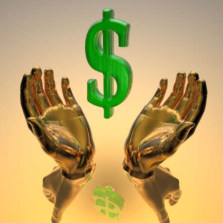 hands with a green dollar signの写真素材