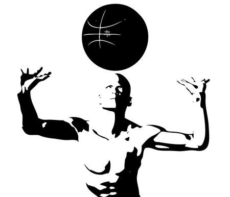 cyber boy with basket ball isolated on a white backgroundのイラスト素材