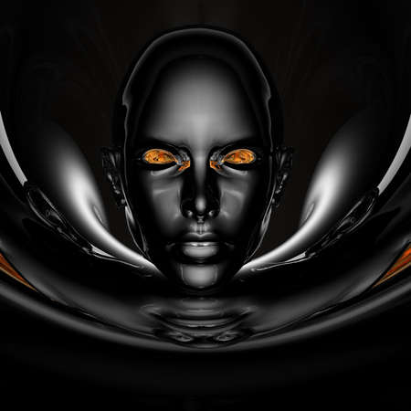 black cyber girl portrait with gunの写真素材