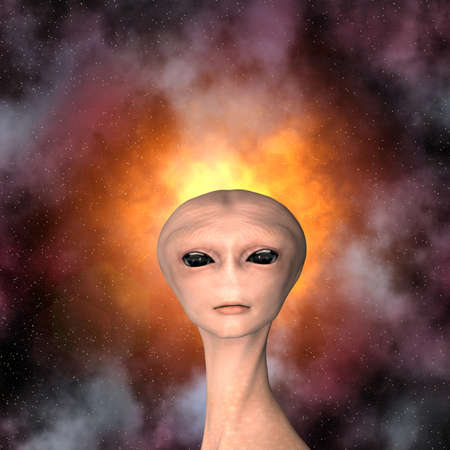 alien portrait with stars in background