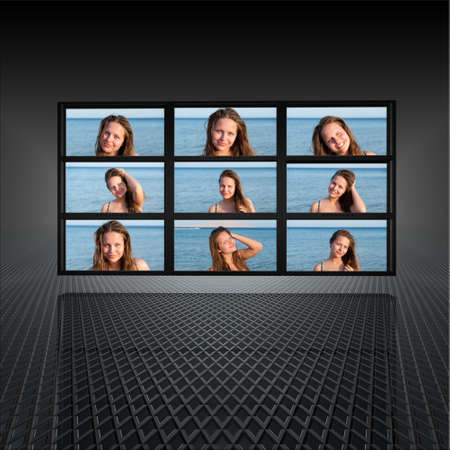 pretty young girl at sea on the beachの写真素材