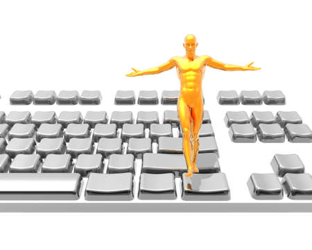 winner man on keyboard isolated on a whiteの写真素材