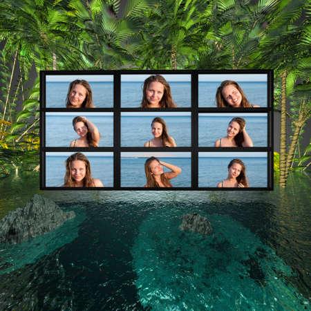 pretty young girl at sea on the beachの写真素材