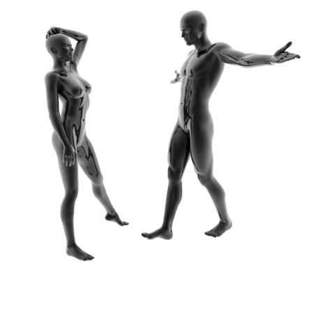 girl and boy in cyber 3d worldの写真素材