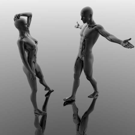 girl and boy in cyber 3d worldの写真素材