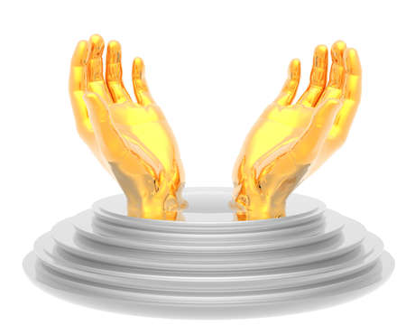 hands trophy cup isolated on a white backgroundの写真素材