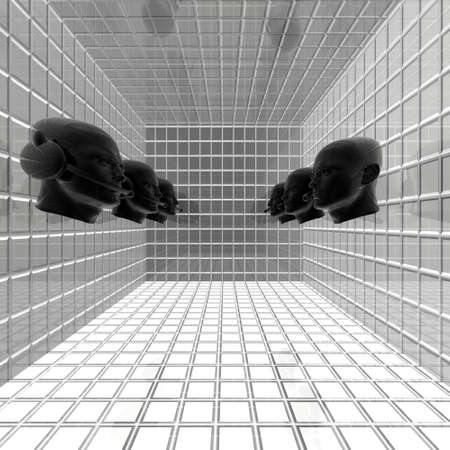 cyber men heads with headphone 3D renderの写真素材