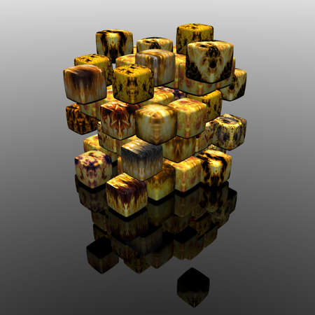 cube assembling from blocks in 3d, render