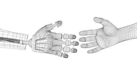 robot handshake isolated on a white backgroundの写真素材