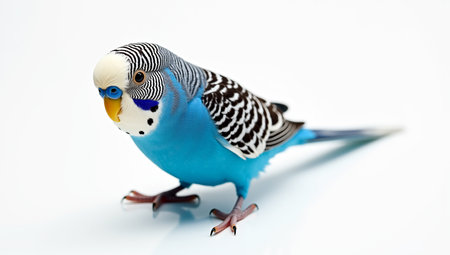 Close-Up Blue Budgerigar Portrait on Pure White Studio Backgroundの素材