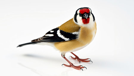 Close-Up European Goldfinch Portrait on Pure White Backgroundの素材