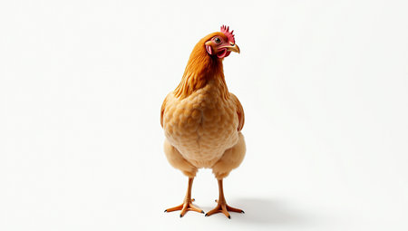 Elegant Farm Chicken Portrait on Pure White Backgroundの素材