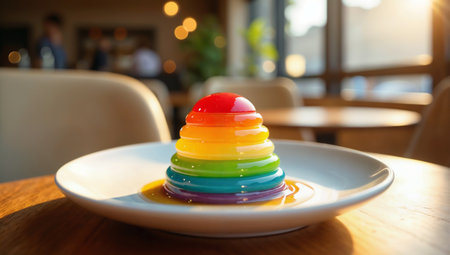 Close-Up of glossy rainbow jellyの素材