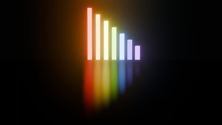 Glowing Columns Rising In Rows In Rainbow Colors - 3D Renderの写真素材