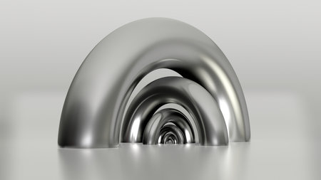 Modern 3D Design With Metallic Half Torus - 3D Renderの写真素材