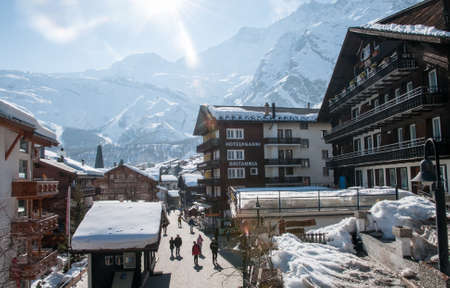 Saas-Fee Ski Resort, main streetのeditorial素材