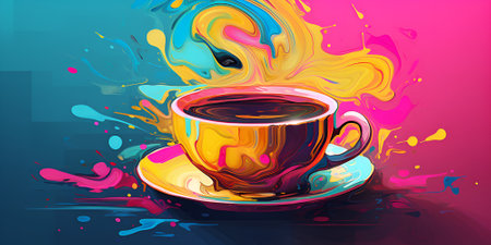 Coffee cup with colorful splash on colorful background. Vector illustration.の素材
