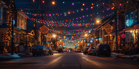 Christmas lights on the streets of the old town of Gdansk, Polandの素材