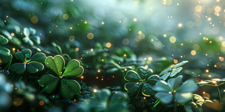 St. Patrick's day background with clover leaves and bokehの素材