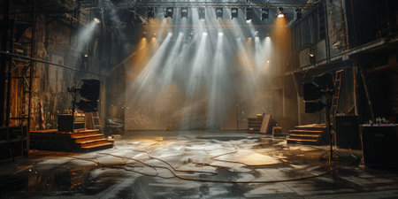 Grunge interior of a theater with spotlights and smoke.の素材