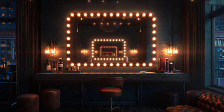 Interior of a barbershop with a mirror. 3d renderingの素材