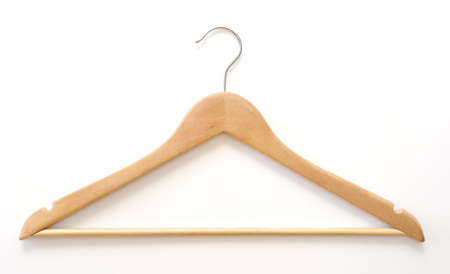 A wooden hanger on a white background.の写真素材