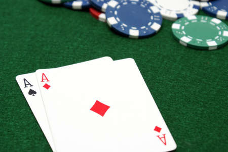 A great poker hand is laid down on the gaming table.
