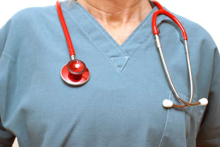 A closeup shot of a healthcare professional and her stethoscope.の写真素材
