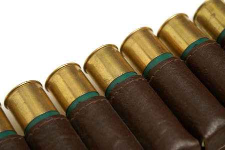 A macro image of a shotgun shell bandoleer.の写真素材