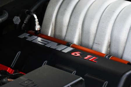 SMITHS FALLS, ON, CANADA - AUGUST 23, 2014.  A view under the hood of this sportscar at the third...
