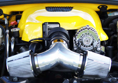 SMITHS FALLS, ON, CANADA - AUGUST 23, 2014.  A view under the hood of this sportscar at the third...