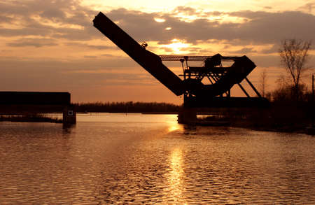 An old lift bridge train tracks along the Rideau River.の写真素材