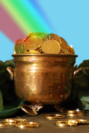 Saint Patricks day pot of gold for the festive Irish celebrations at the end of the rainbow.の写真素材