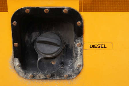 Closeup of a school bus fueling cap.の写真素材