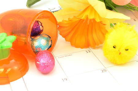 A closeup of the Easter Monday marked out on the calendar for the holiday season.