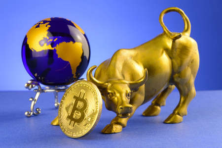 A concept based on the global bullish market of the cryptocurrency Bitcoin.の写真素材