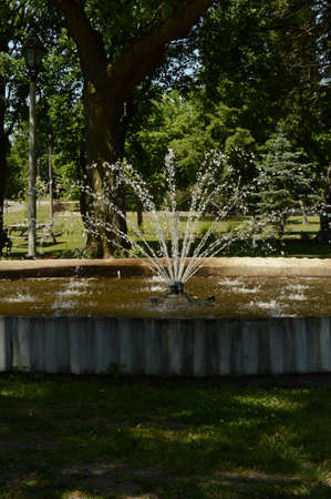 A view of the updated fountains in Centennial park located in Smiths Falls, Ontario spring of 2021.の写真素材
