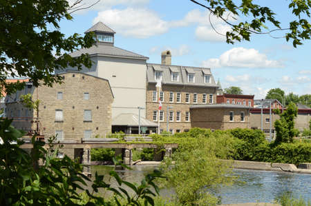 SMITHS FALLS, ONTARIO, CA, JUNE 16, 2021: A view of the historic site of Wood Mill, which is now a Rideau Canal Information Centre and Museum open to the public.のeditorial素材