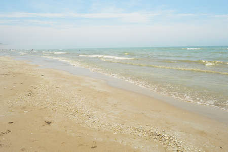 A view of Great Lake Ontario on a misty morning during the late springtime heat.の写真素材