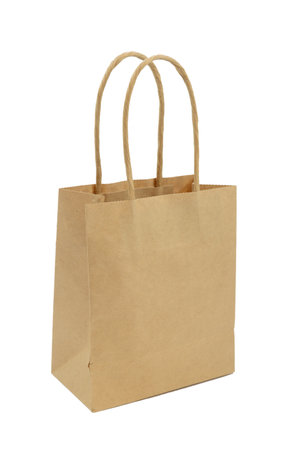 An isolated over white image of a brown paper bag with handles.の写真素材