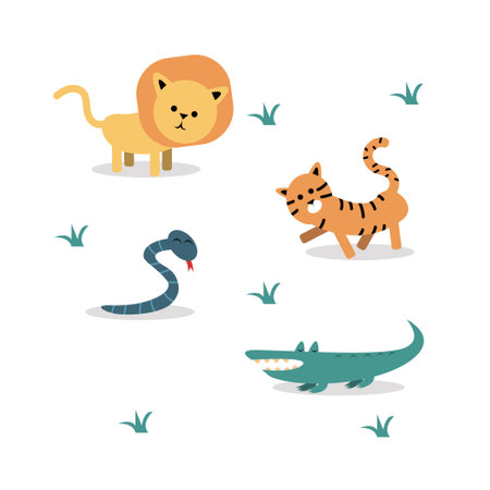 vector illustration, animals for kids, children clipart, tropical fauna, children book, childern storybook, story bookのイラスト素材