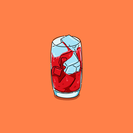 fizzy red color soda softdrink with ice in the white glass cupのイラスト素材