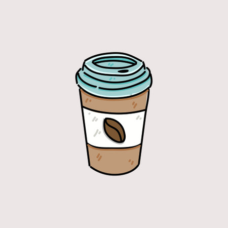 Coffee cup vector illustration isolated on background. Plastic coffee cup with hot coffee in hand drawing style.のイラスト素材