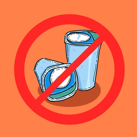 anti cup of water plastic, go green, blue color cup vector design illustration in the orange backgroundのイラスト素材