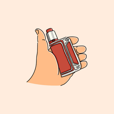 Hand Holding Orange Vape Mod, E Cigarette, Illustration Vectorのイラスト素材