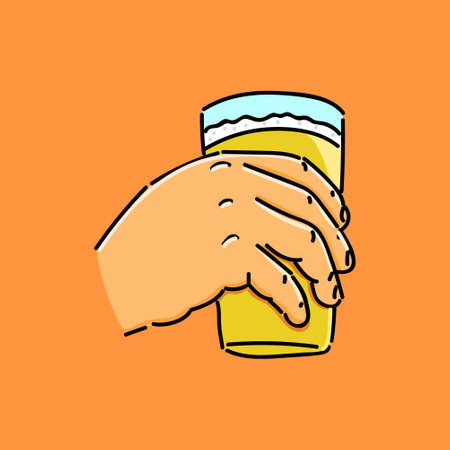 hand hold beer in orange background vector illustration designのイラスト素材