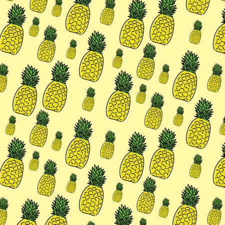 pineapple hand drawing tile vector design illustration in a yellow backgroundのイラスト素材