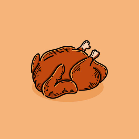 Roasted chicken. Chick meat prepared at grill. Satisfying food, Isolated on brown background. Eps10 vector illustration design.のイラスト素材