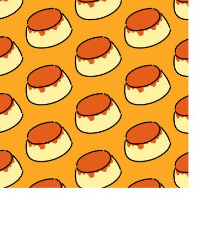 classic caramel pudding orange background seamless vector illustration pattern designのイラスト素材